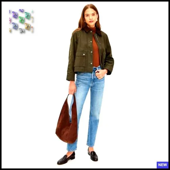 Waxed Canvas Barn Jacket Zip Front Corduroy Trim Classic Preppy Outerwear - Picture 3 of 6